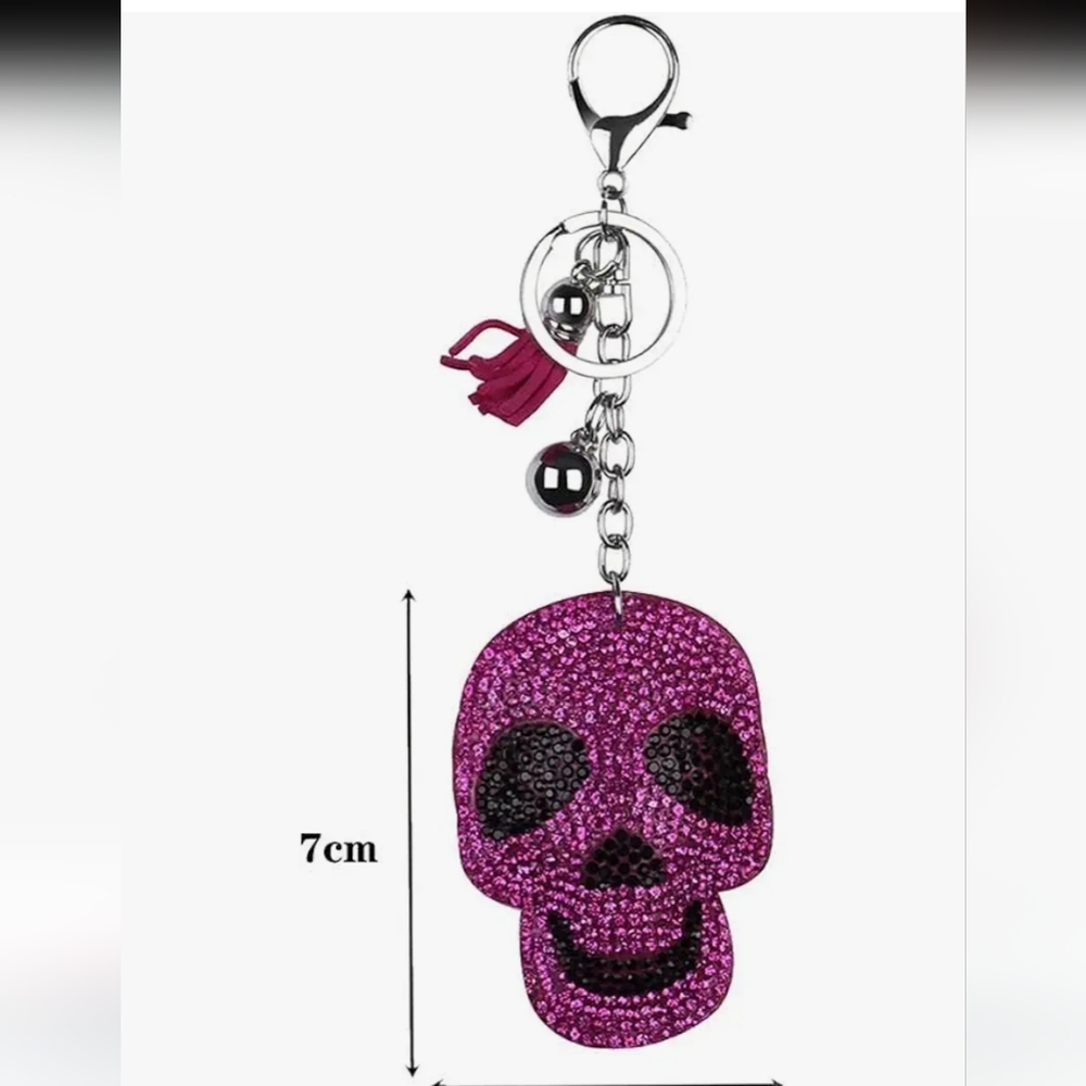 Rhinestone Pendant Tassel Key Ring for Purse Handbag Car Decor Skull Black - Picture 7 of 9